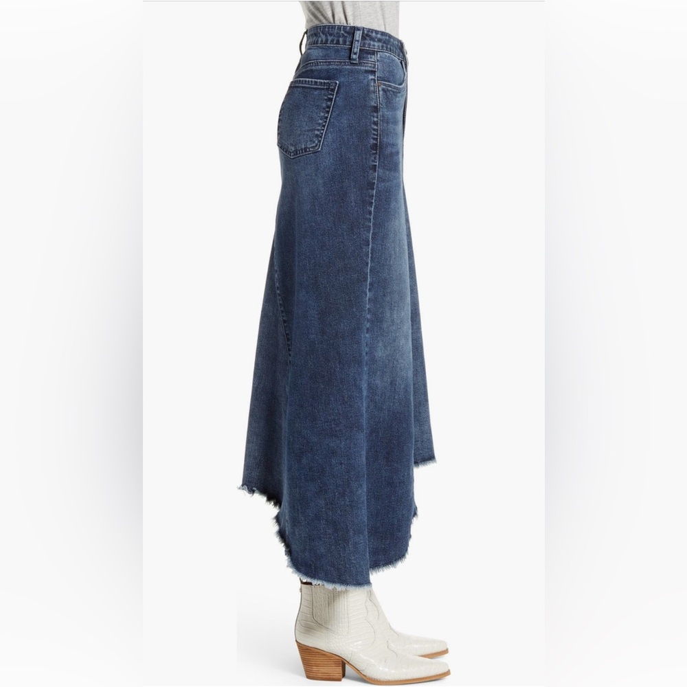 WASH LAB Cotton Medium-Dark Wash Asymmetrical Frayed Hem Denim Modest Skirt Sz L - Picture 2 of 15